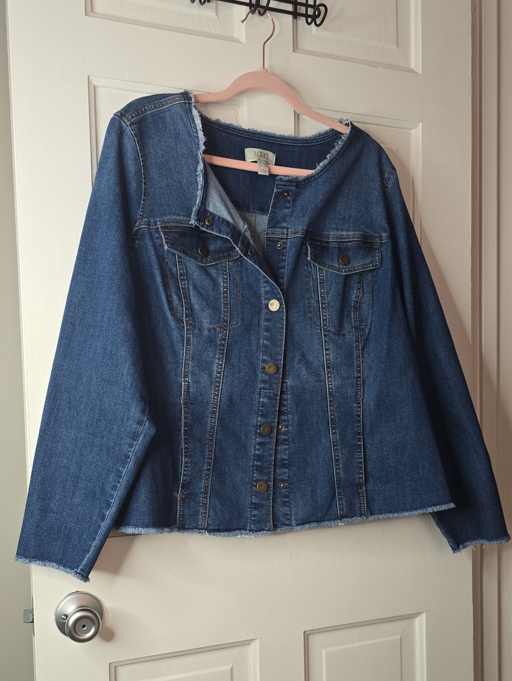 LOGO by Lori Goldstein Dark Blue Denim Button Jacket